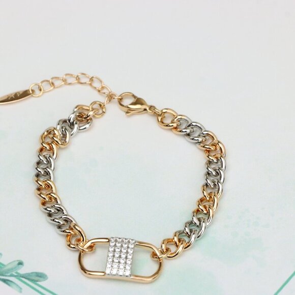Stylish Rose Gold and Silver Dual Tone Bracelet with Crystal Accent, XPBL0633 : - Picture 2 of 12